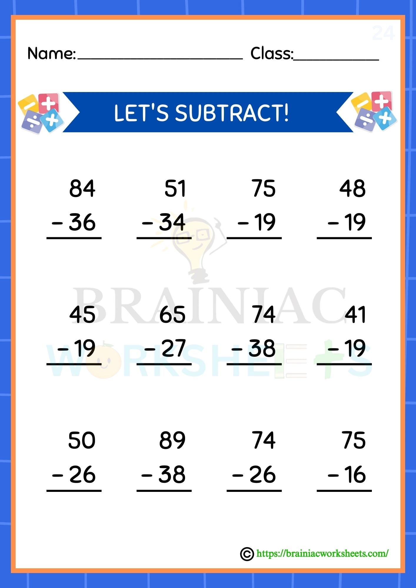Subtraction Worksheet For Class 2 Maths Two Digit With Digit Borrowing Brainiac Worksheets