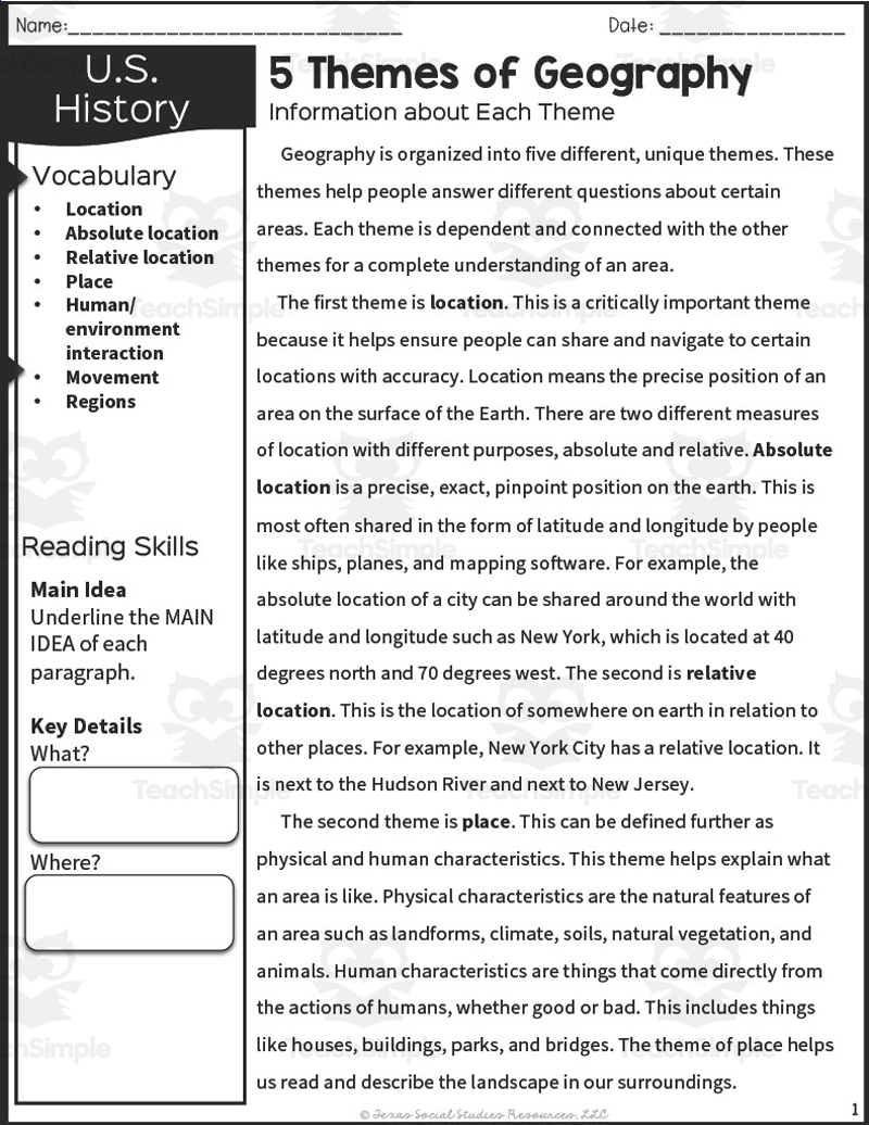 Themes Of Geography Reading And Activities Themes Of Geography Worksheets Library