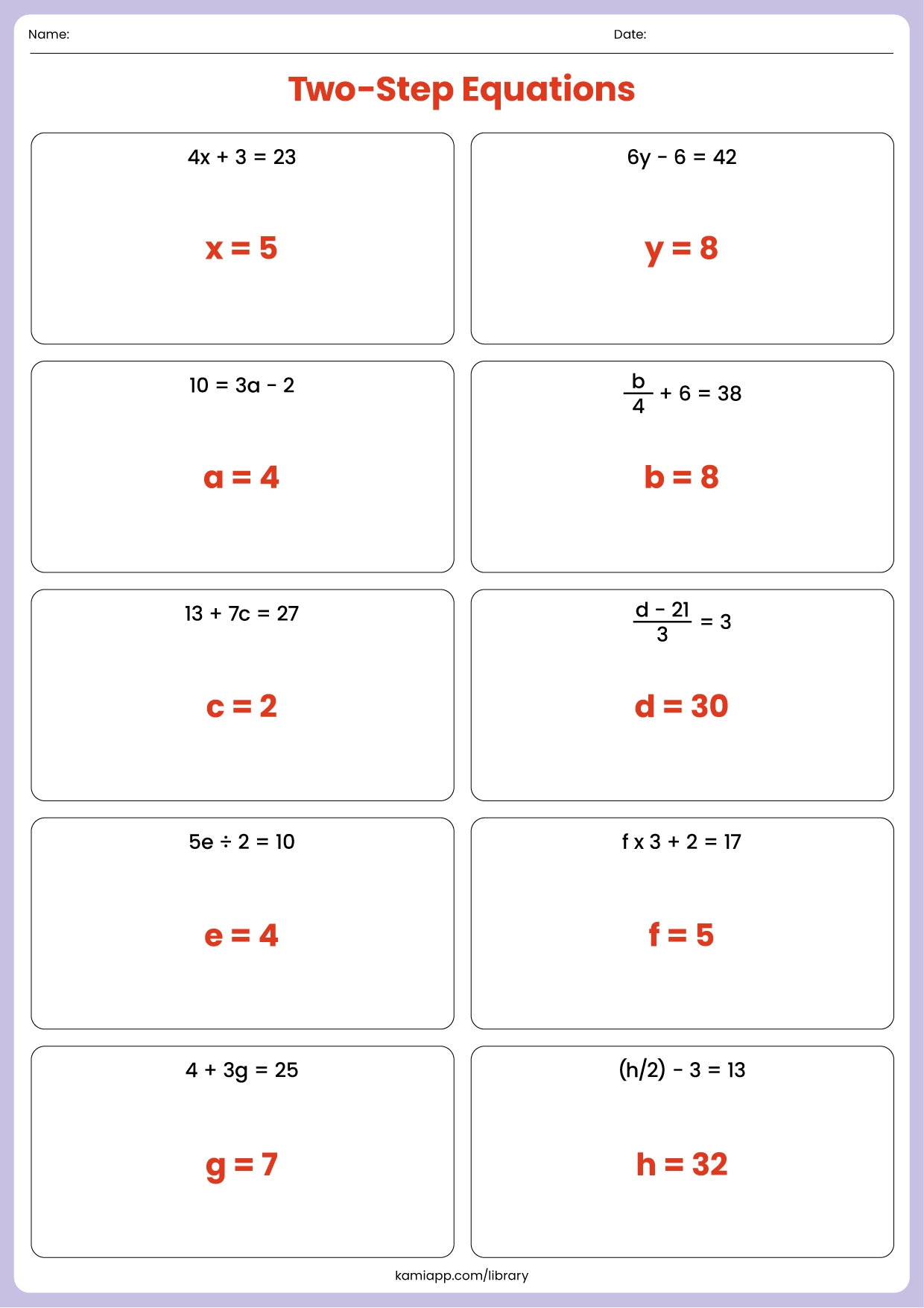 Two Step Equations Answer Key For Teachers Perfect For Grades Worksheets Library