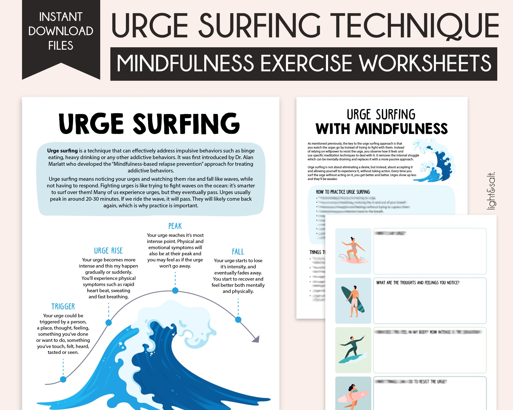 Urge Surfing Mindfulness Technique Therapy Worksheets Addiction Recovery Sobriety Substance And Abuse Drugs And Alcohol Crisis Plan Etsy