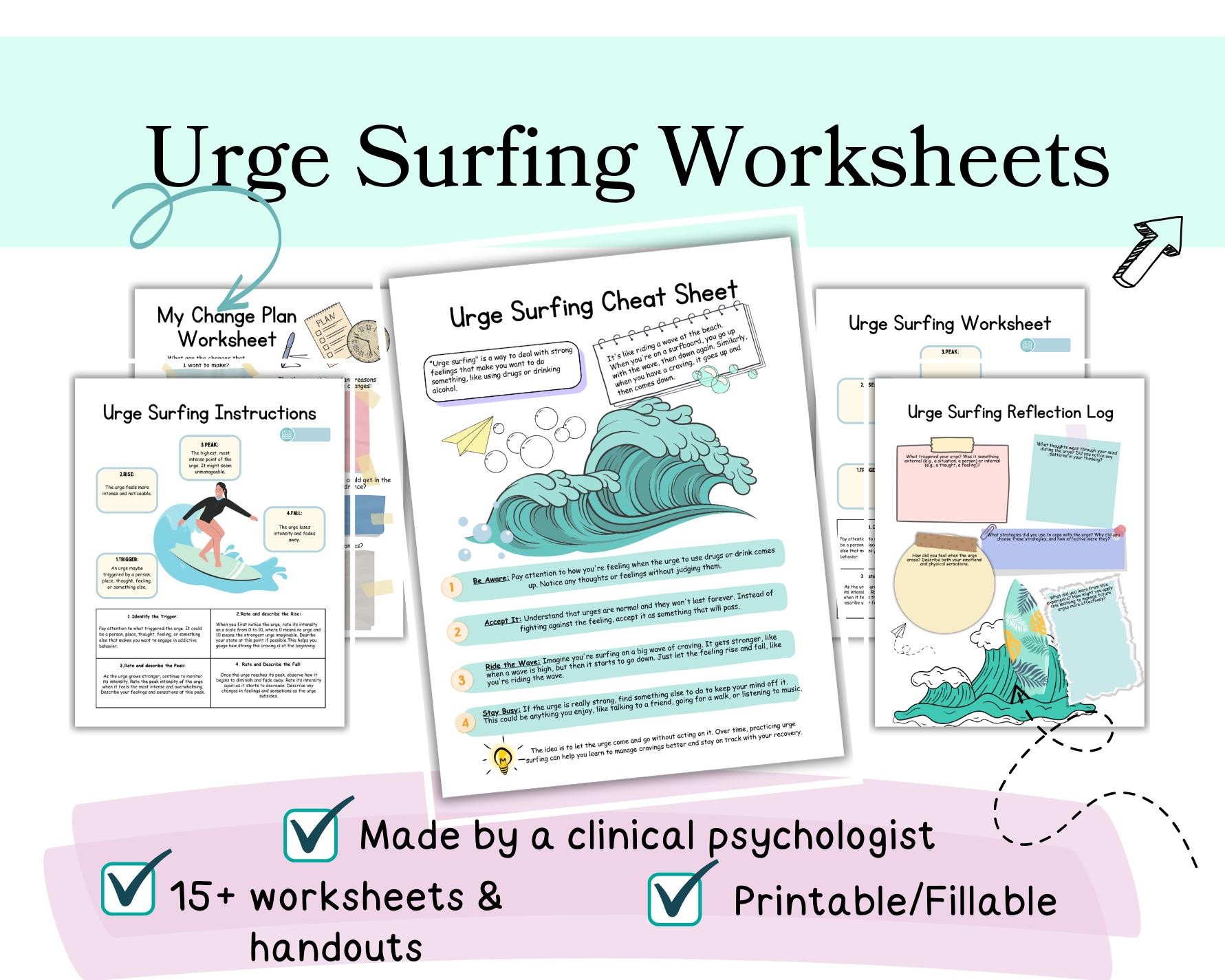 Urge Surfing Worksheets Urge Surfing DBT Worksheets Dialetical Behavior Therapy Worksheets Urge Surfing Activity Addiction Worksheets Etsy