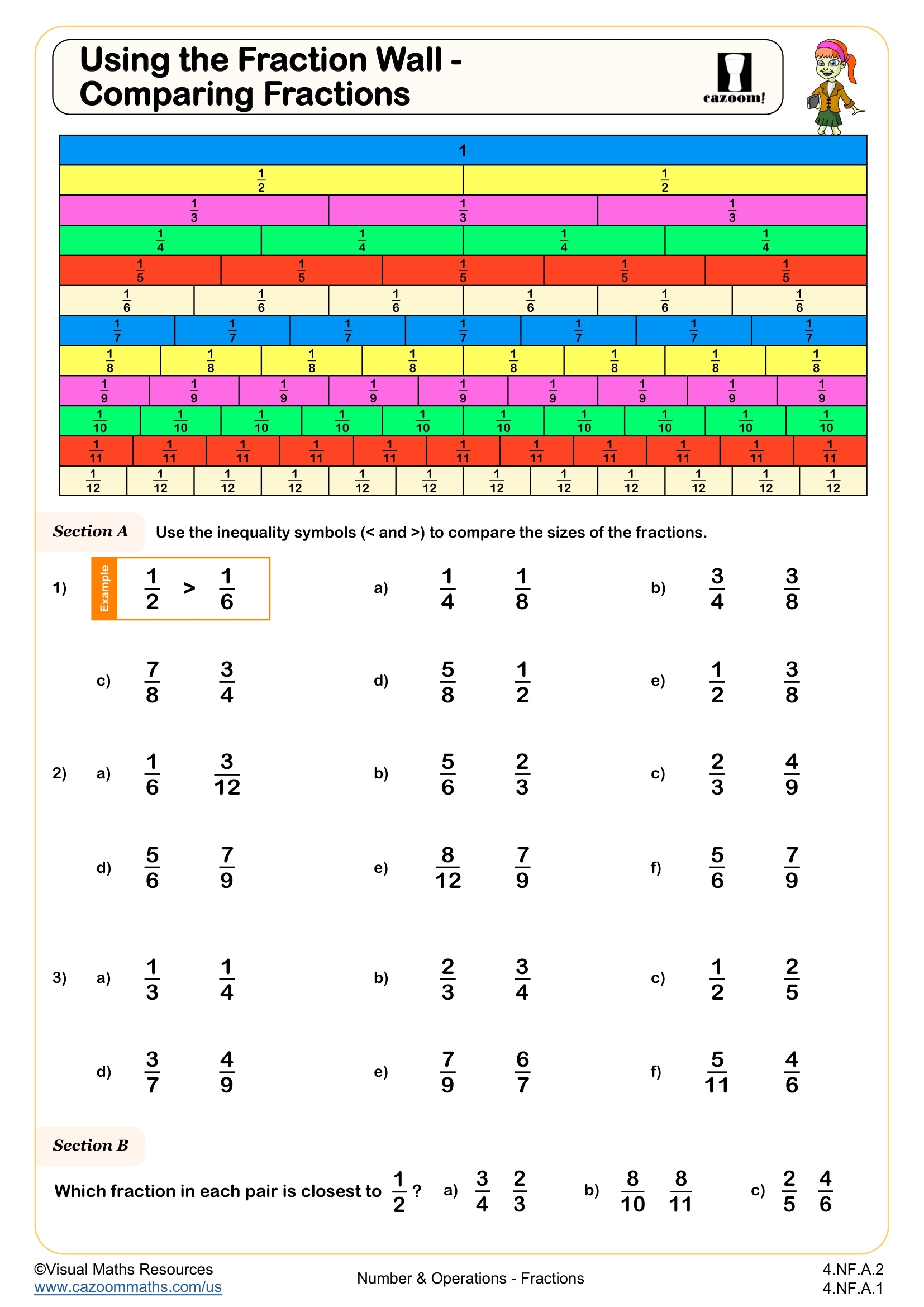 Using A Fraction Wall Comparing Fractions Worksheet Fun And Engaging 4th Grade Number U0026 Operations Worksheet Cazoom Math