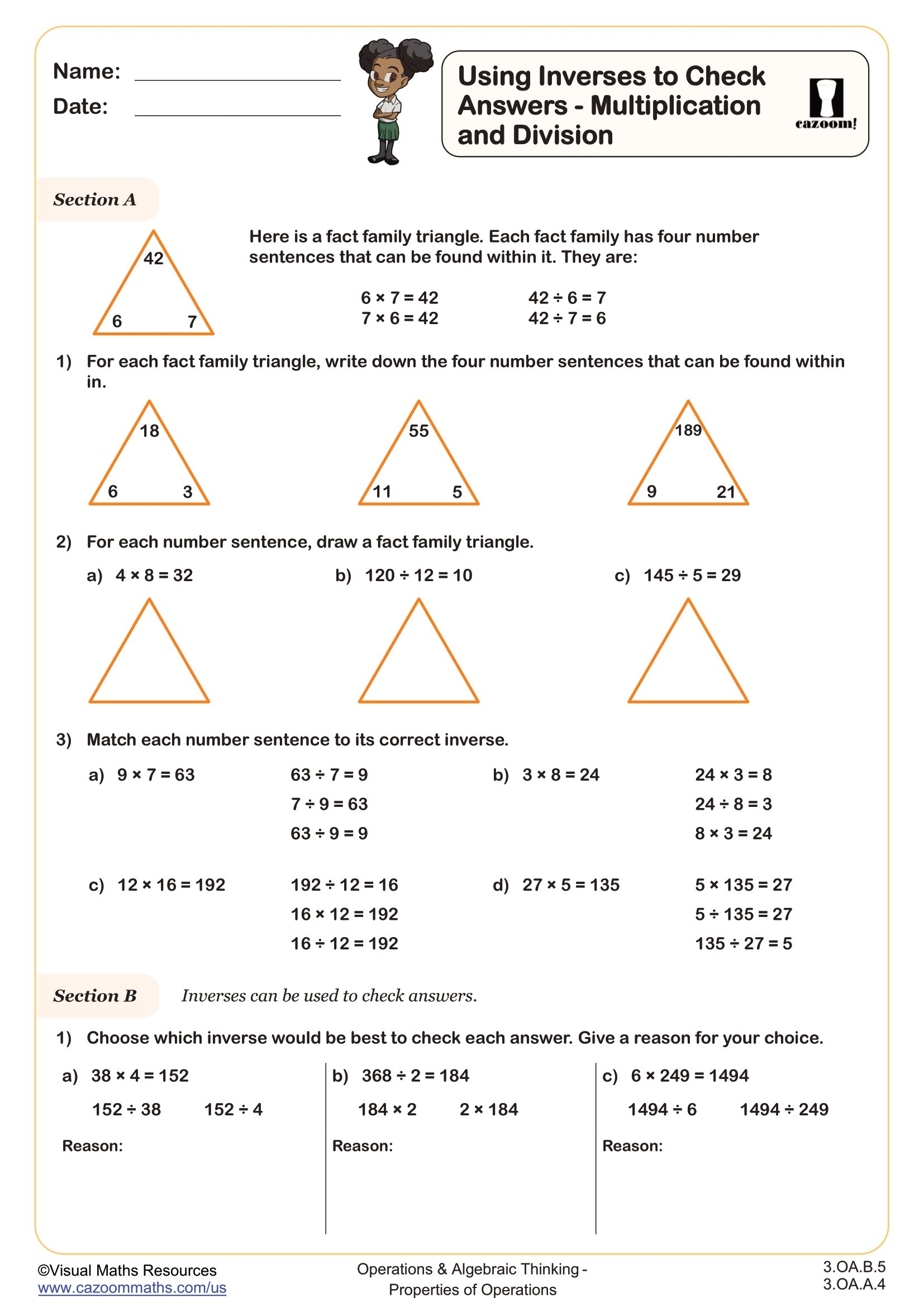 Using Inverses To Check Answers Multiplication And Division Worksheet Fun And Engaging 3rd Grade Number U0026 Operations Worksheet Cazoom Math