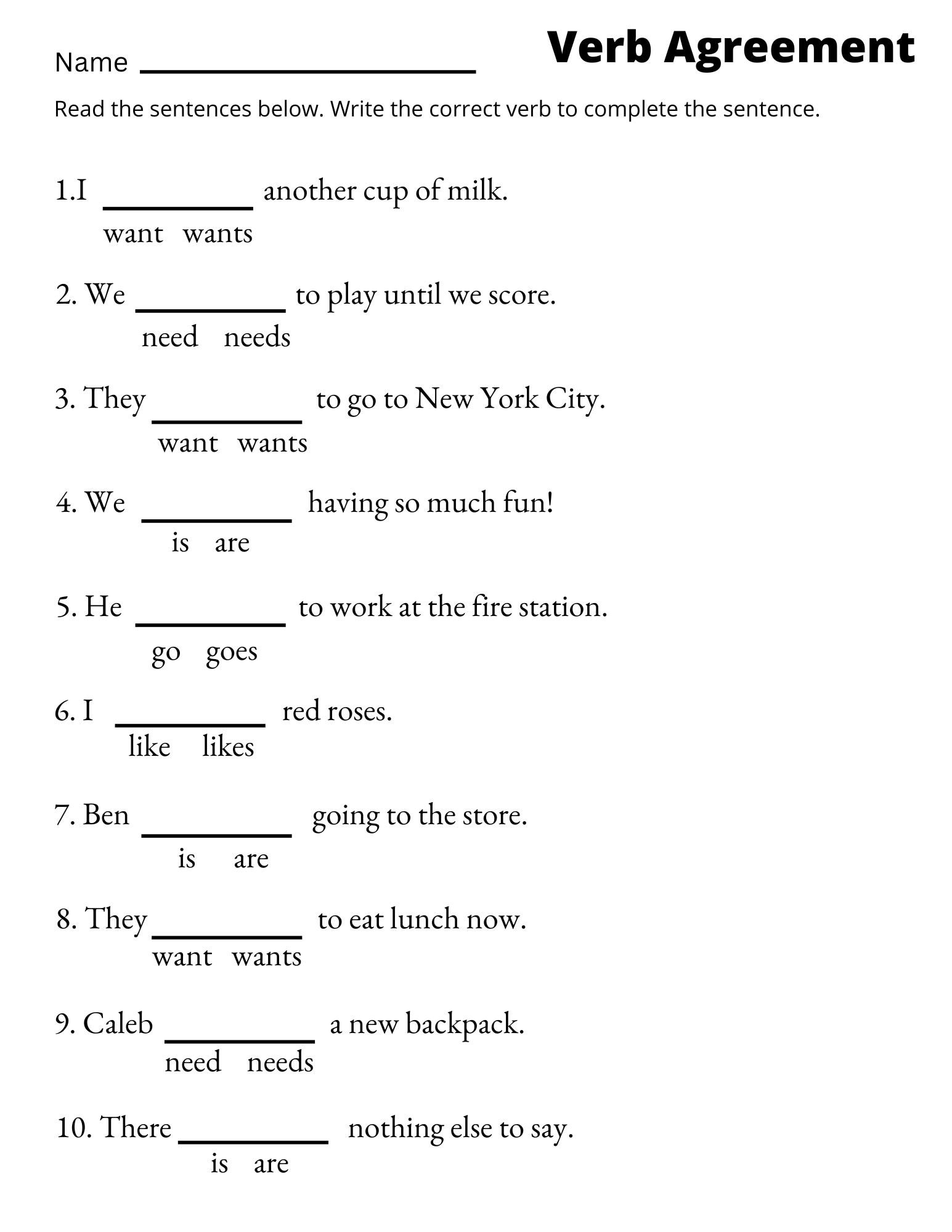 Verb Agreement Worksheets Printable 3rd And 4th Grade Sentence Worksheets Etsy Ireland