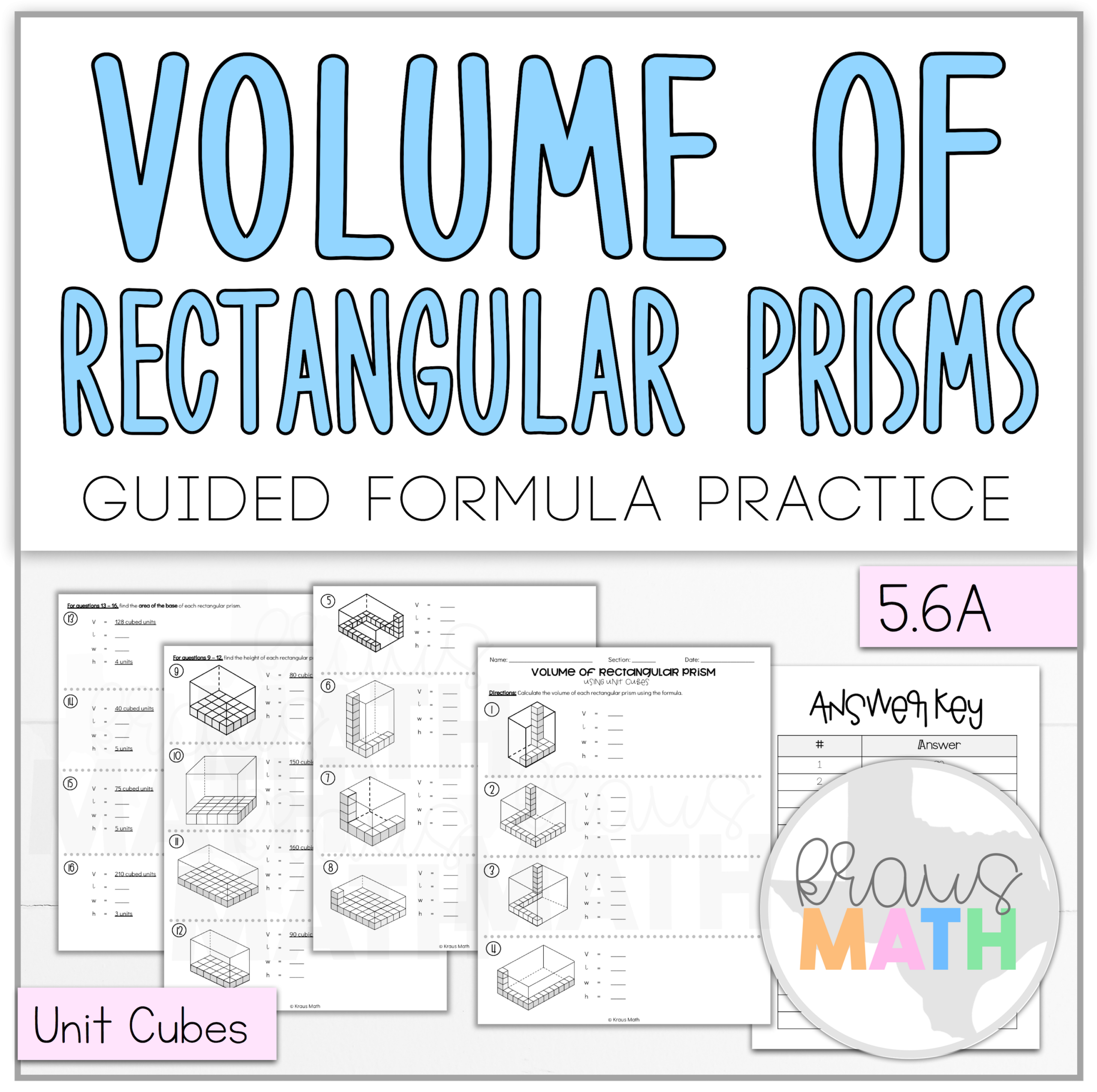 Volume Of Rectangular Prisms Using Unit Cubes Worksheet TEKS 5 6A Worksheets Library