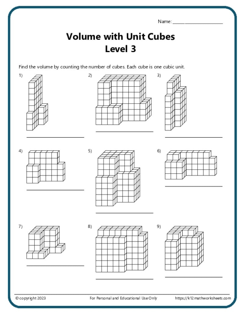 Volume With Unit Cubes K12 Math Worksheets
