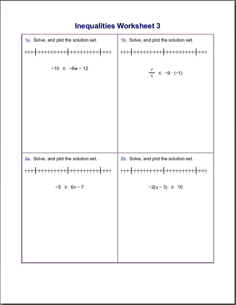 Worksheets For Inequalities