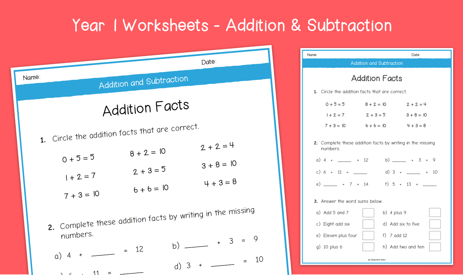 Year 1 Addition Facts Worksheets KS1 Addition Primary Maths