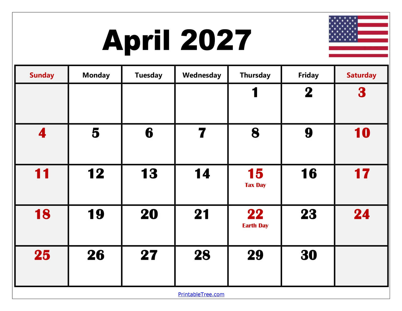 April 2027 Calendar Printable April 2027 Calendar Printable
