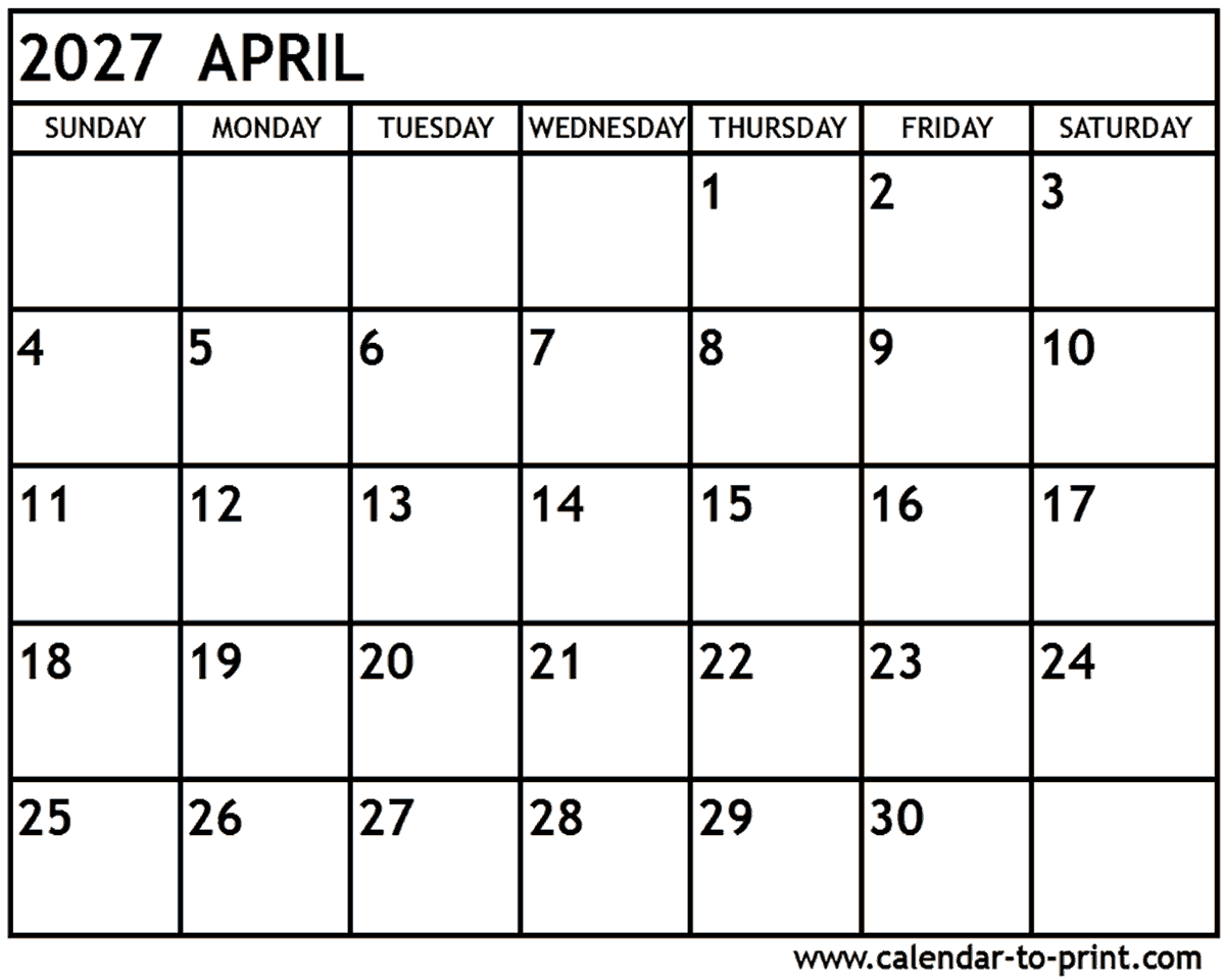April 2027 Calendar
