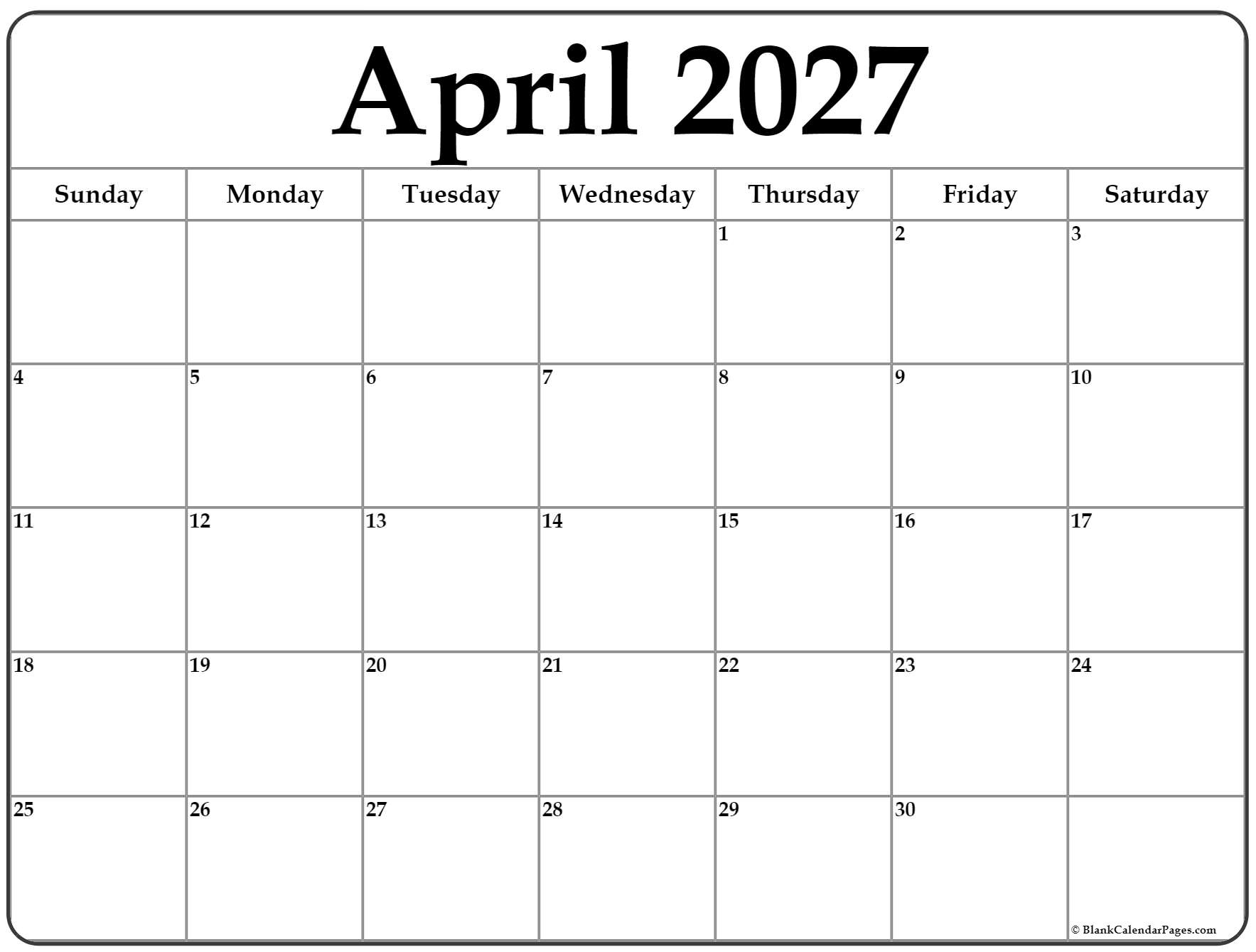 April 2027 Calendar April 2027 Calendar
