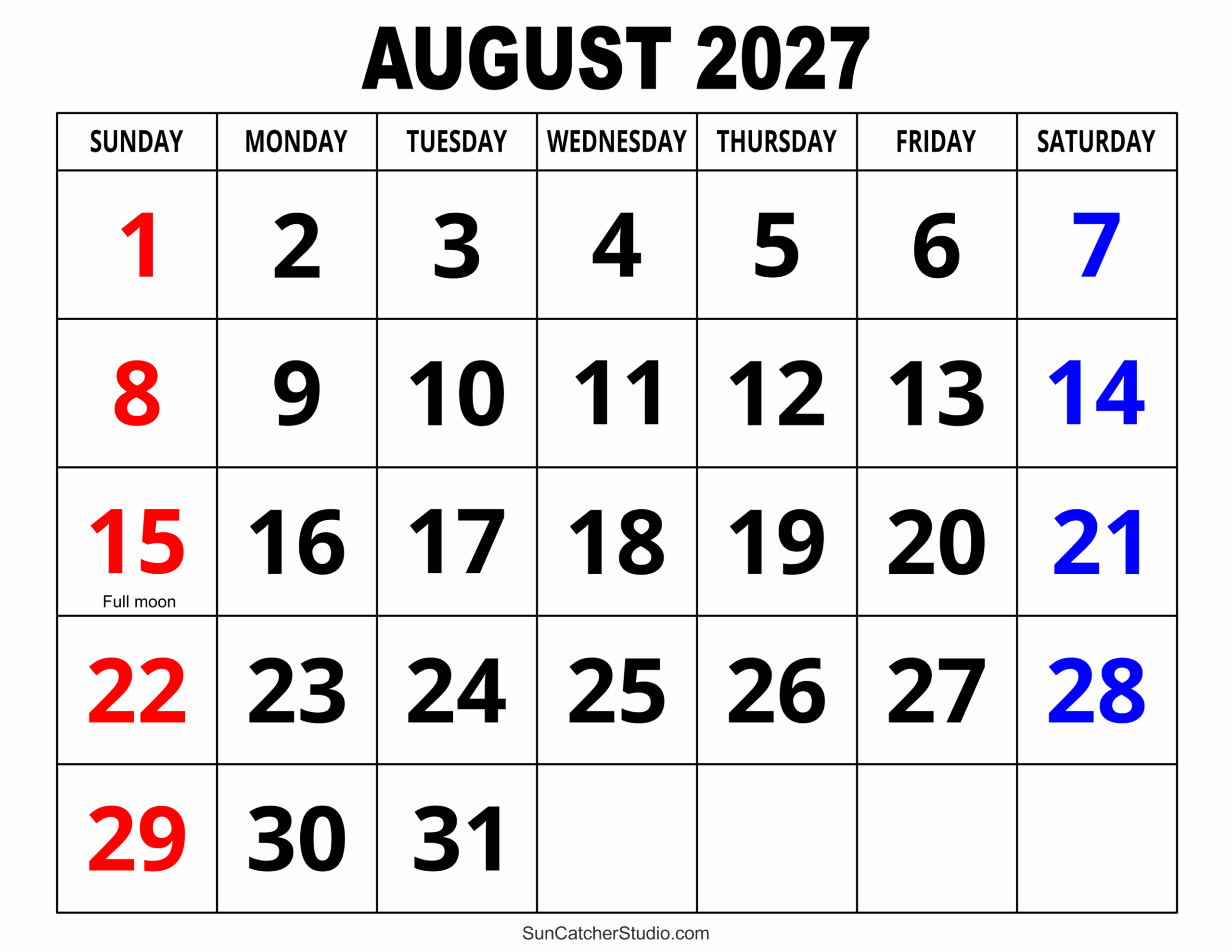 August 2027 Calendar August 2027 Calendar