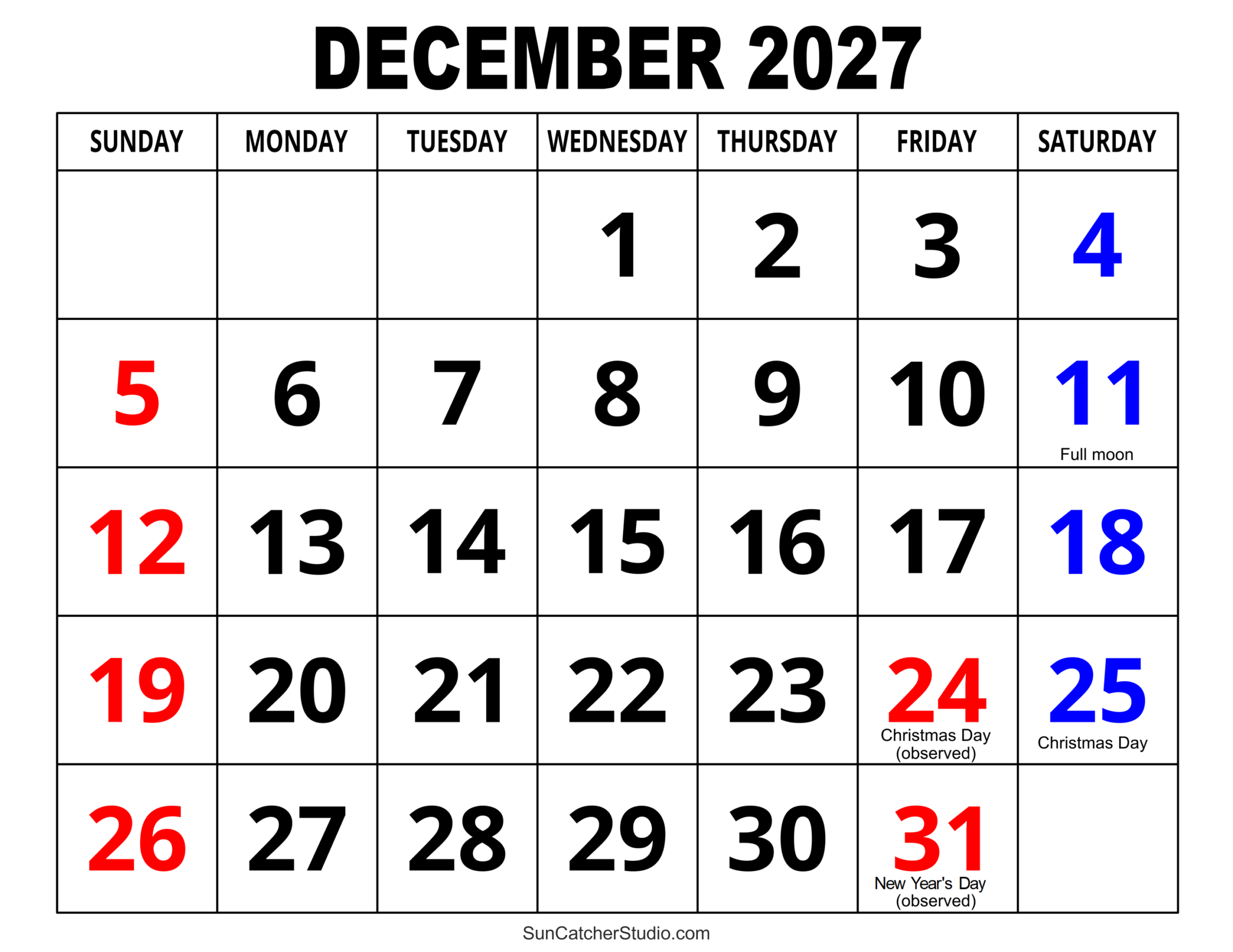 December 2027 Calendar December 2027 Calendar