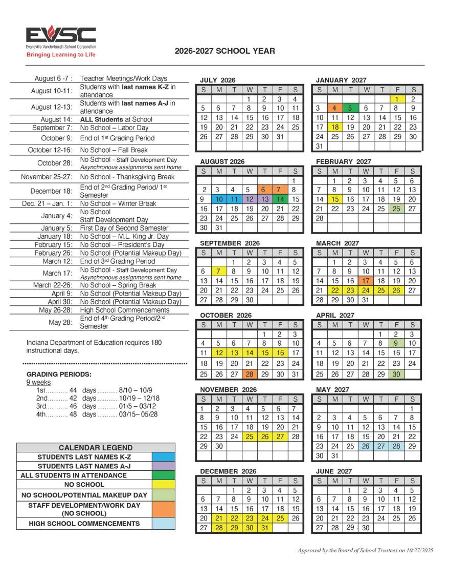 Evsc Board Approves Teacher Contract Calendar