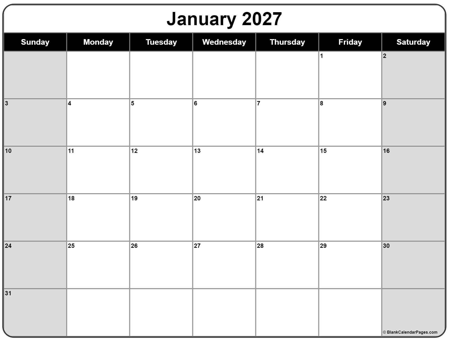 January 2027 Calendar