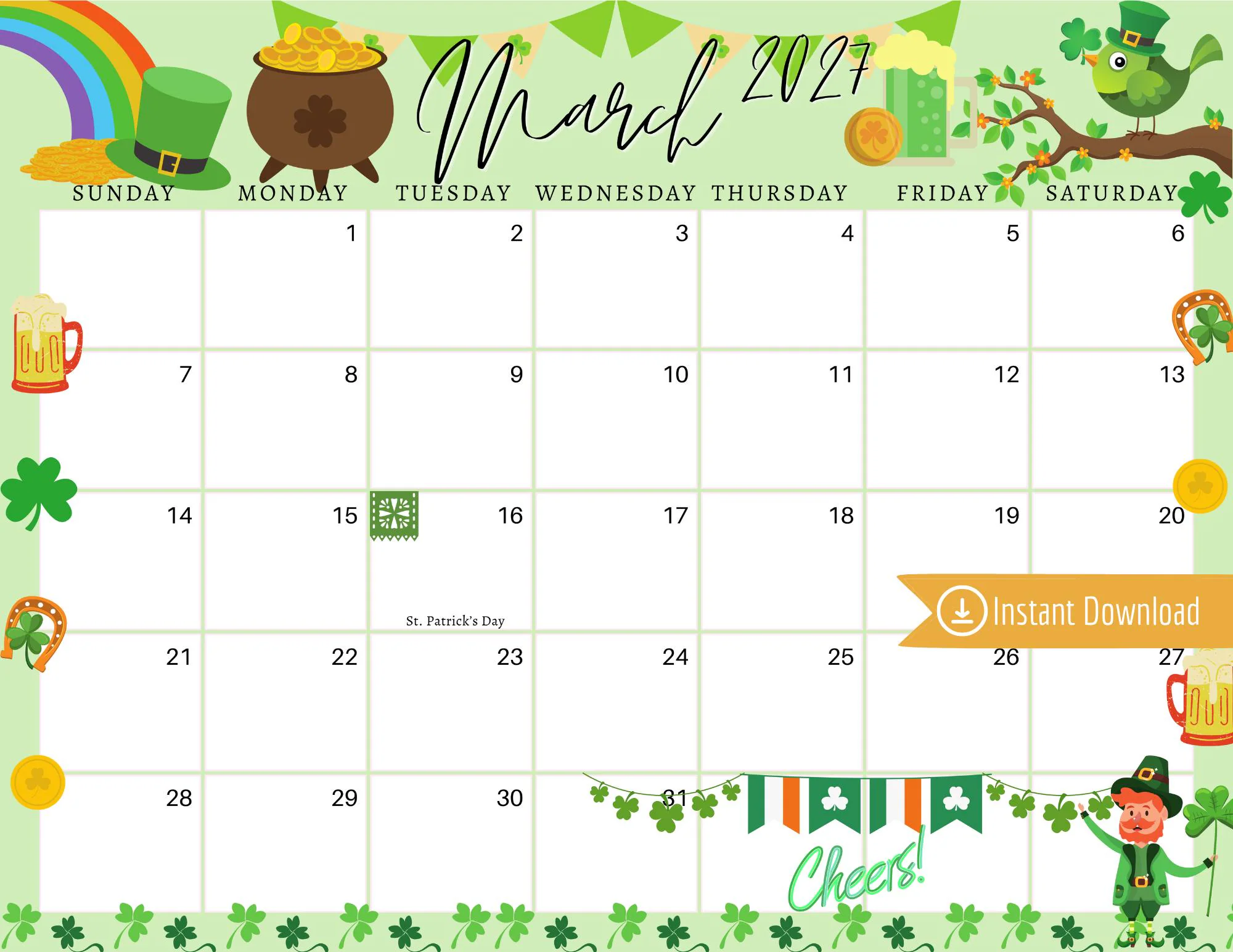 March 2026 St Patricks Day Calendar