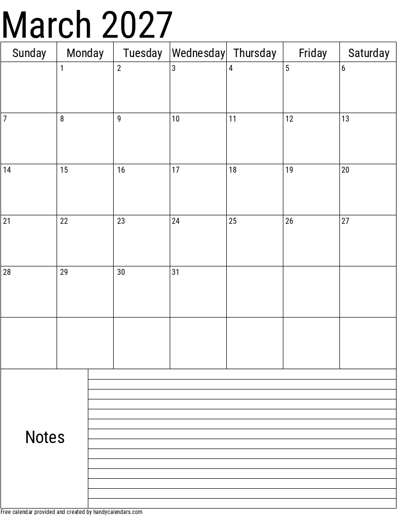 March 2027 Calendars