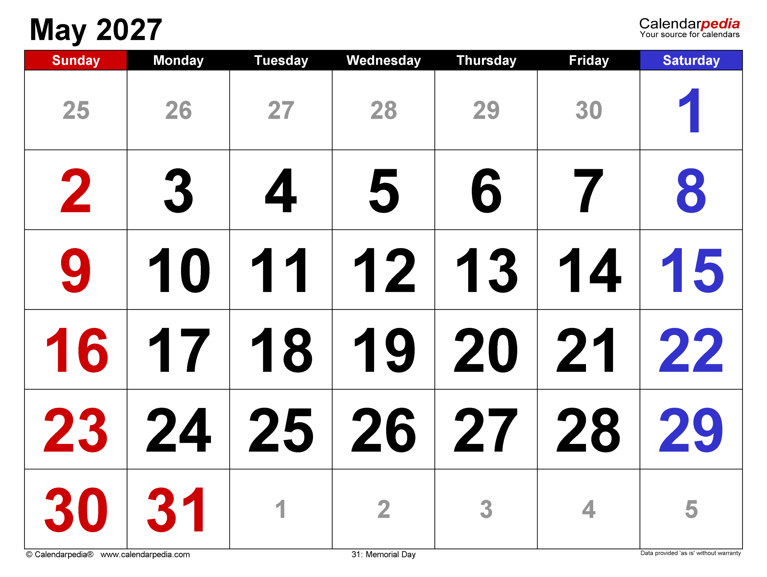 May 2027 Calendar Pdf Templates