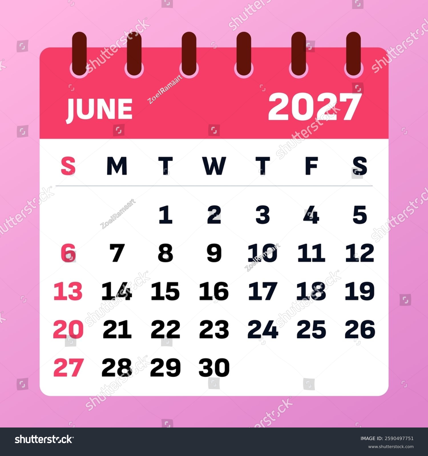 Modern June 2027 Calendar Simple Design 2590497751