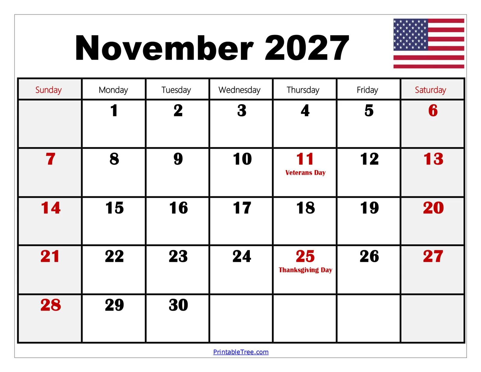 November 2027 Calendar Printable
