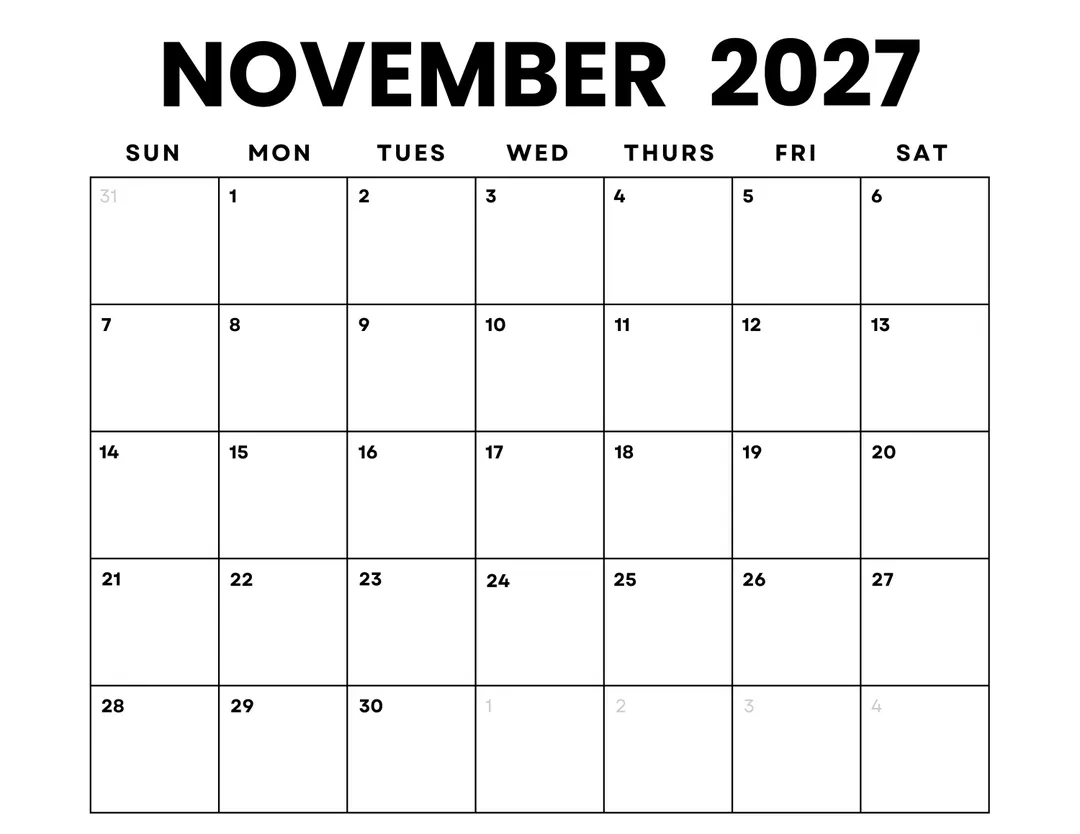 November 2027 Calendar Printable