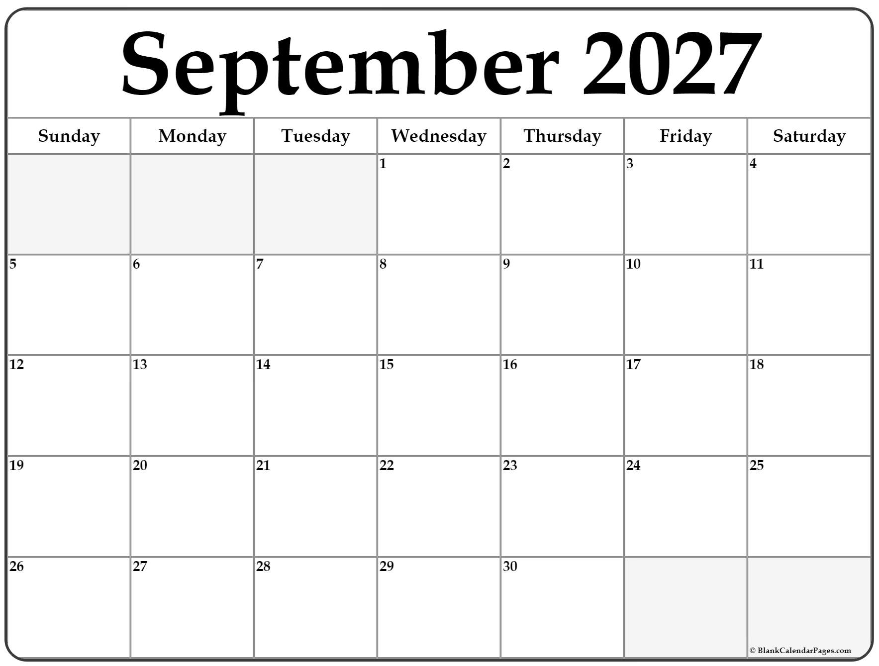 September 2027 Calendar