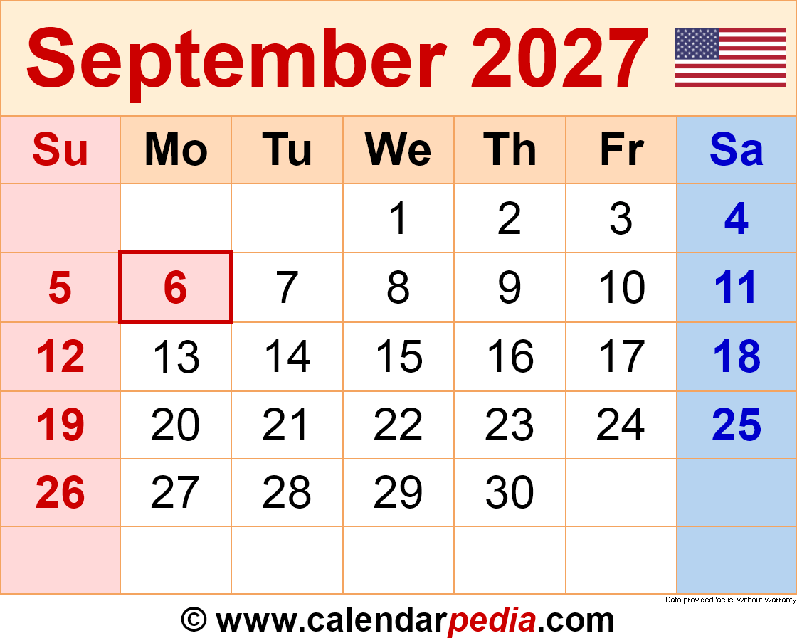 September 2027 Calendar Pdf Templates