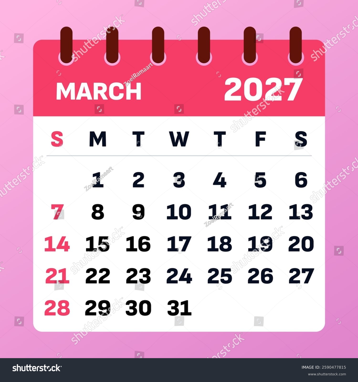 Simple March 2027 Calendar Featuring Neat 2590477815