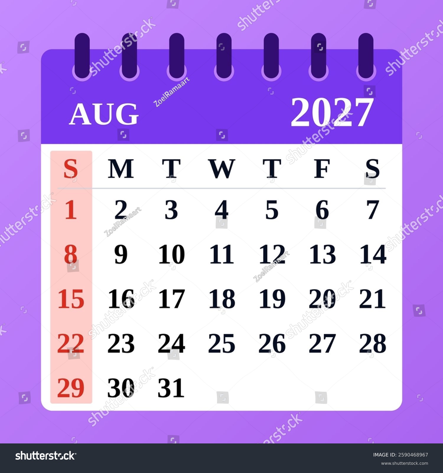 Sleek August 2027 Calendar Functional Layout 2590468967