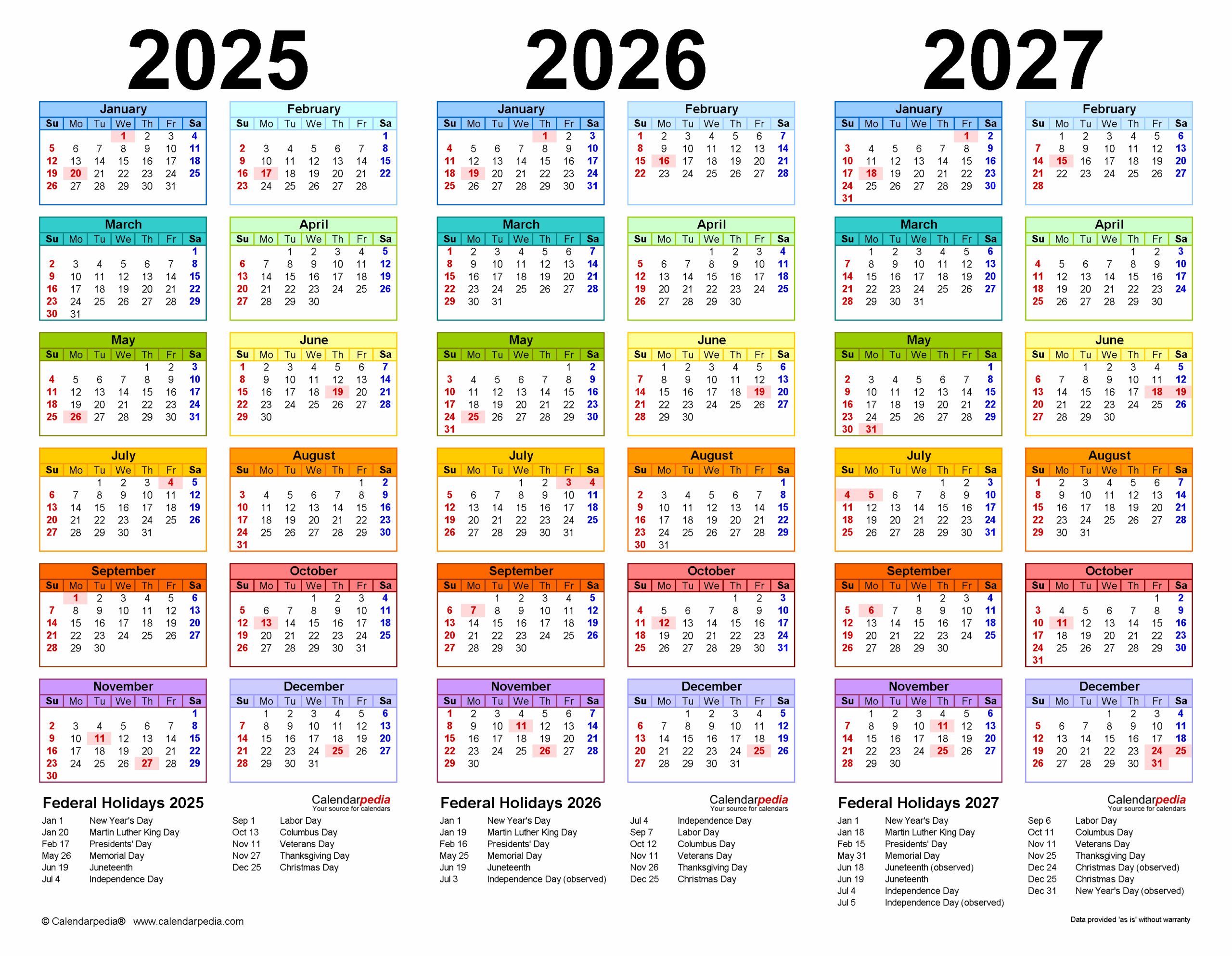Three Year 2025 2026 2027 Calendar Pdf Templates