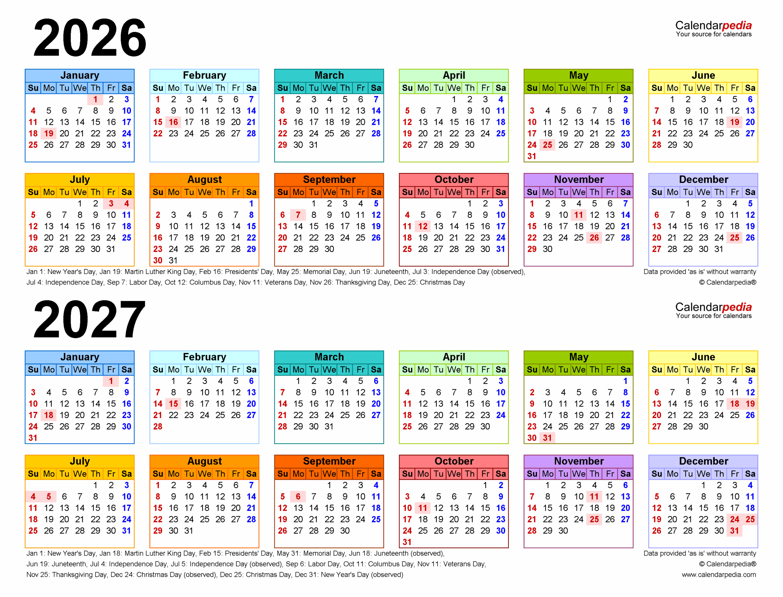 Two Year 2026 2027 Calendar Pdf Templates