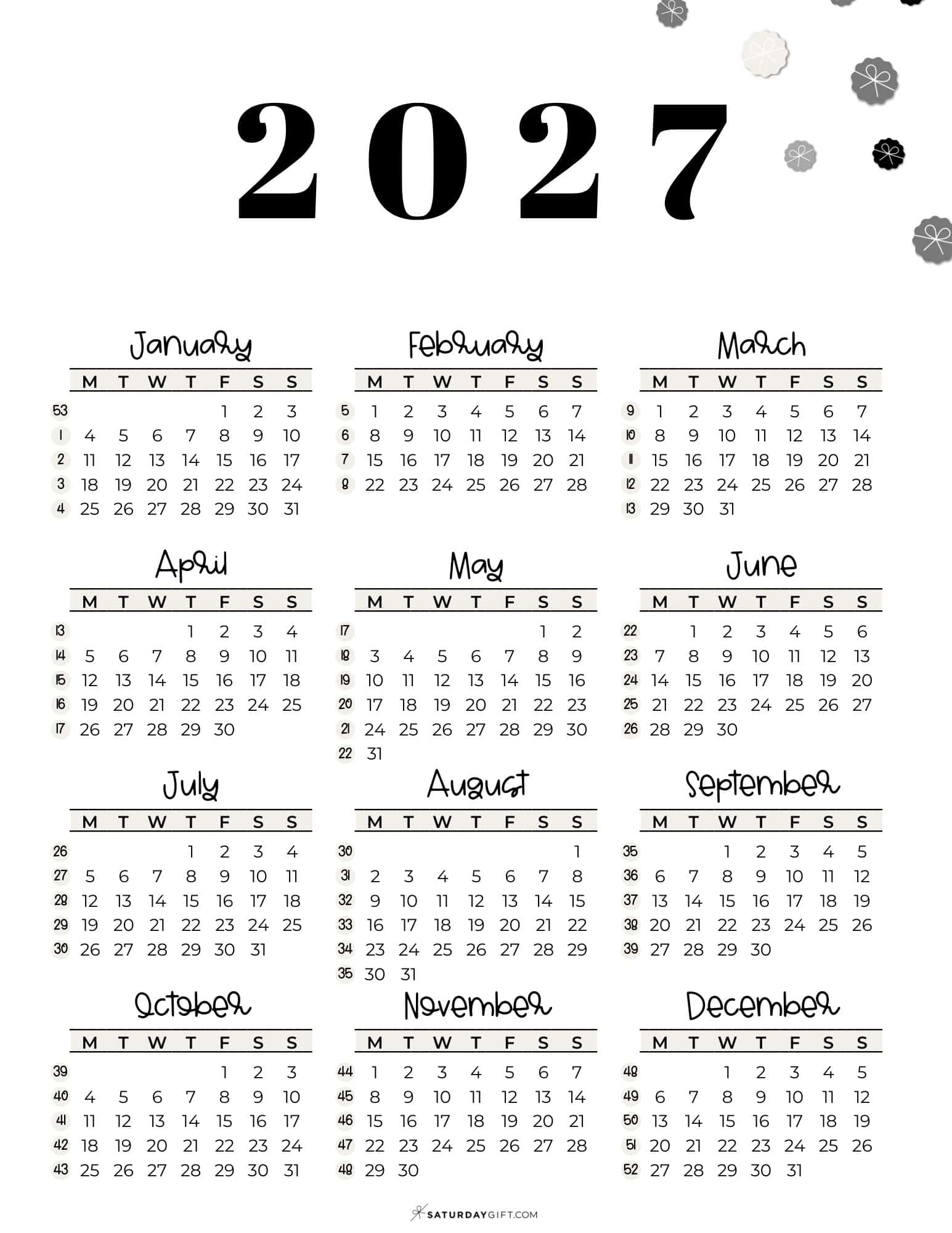 Week Numbers 2027